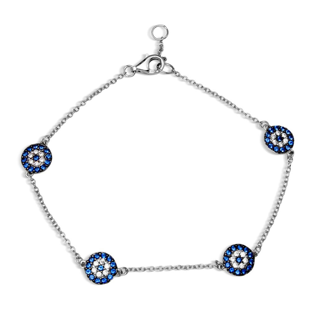 Sterling Silver Evil Eye and MOP Hamsa Bracelet